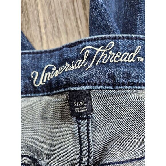 (3/$35) Universal Thread Size 2 / 26 Long Mid Rise Skinny Denim Blue Jeans - Picture 4 of 11
